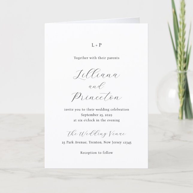 Classic Black and White Monogram Elegant Wedding Invitation (Front)