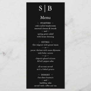 Classic Black and White Monogram Wedding Menu