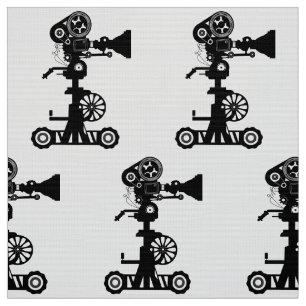 CLASSIC BLACK AND WHITE MOVIE CAMERA PATTERN FABRIC