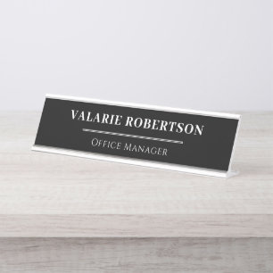 Classic Black and White Office  Desk Name Plate