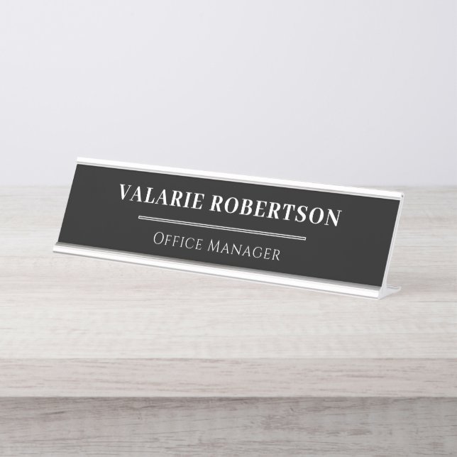 Classic Black and White Office  Desk Name Plate (Front)