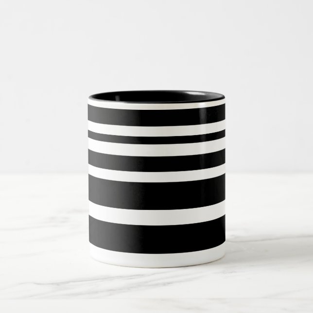 Classic Black and White Pattern Stripes  Mug (Center)