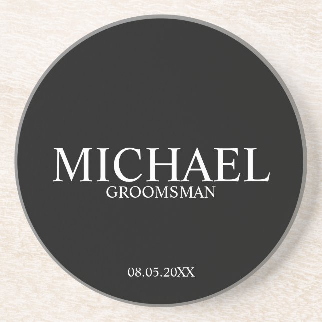 Classic Black and White Personalized Groomsmen Coaster (Front)