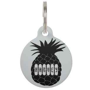 Classic Black and White Pineapple Pattern Pet Tag