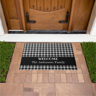 Classic Black and White Plaid Gingham Welcome  Doormat