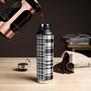 Classic Black and White Plaid Water Bottle