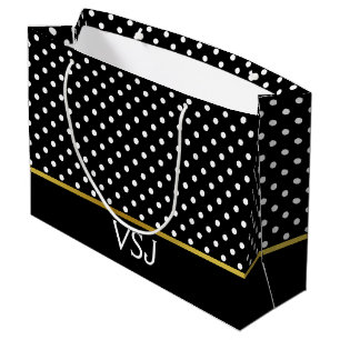 Classic Black and White Polka Dot and Monogram Large Gift Bag