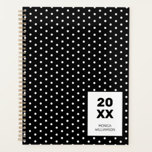 Classic Black And White Polka Dot Personalized Planner