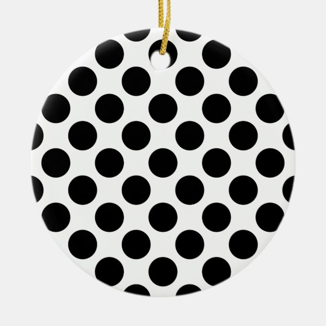 Classic Black and White Polka Dots Pattern Ceramic Ornament (Front)