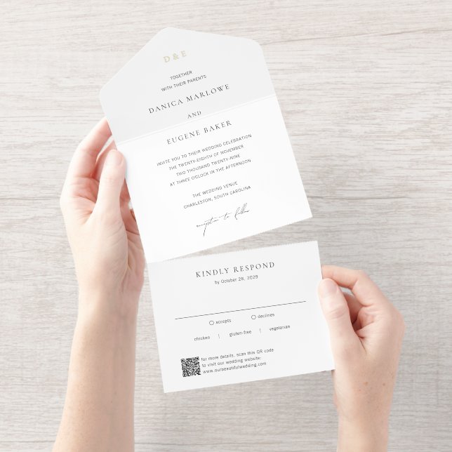 Classic Black and White QR Code Elegant Wedding All In One Invitation (Tearaway)