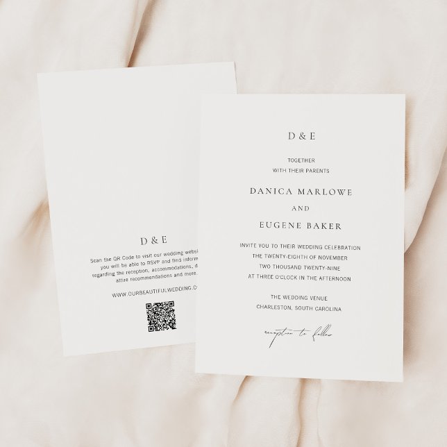 Classic Black and White QR Code Elegant Wedding Invitation (Creator Uploaded)