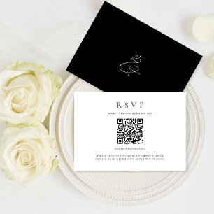 Classic Black and White QR Code Monogram Wedding RSVP Card