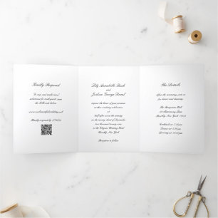 Classic Black and White QR Code Timeless Wedding Tri-Fold Invitation