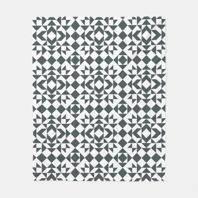 Classic Black and White Quilt Block Pattern  Fleece Blanket (Front)