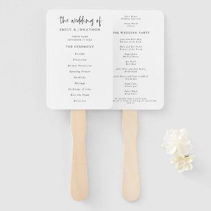 Classic Black and White Script Wedding Program Hand Fan