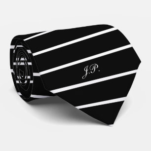Classic Black and White Stripe Patterned Initials Tie