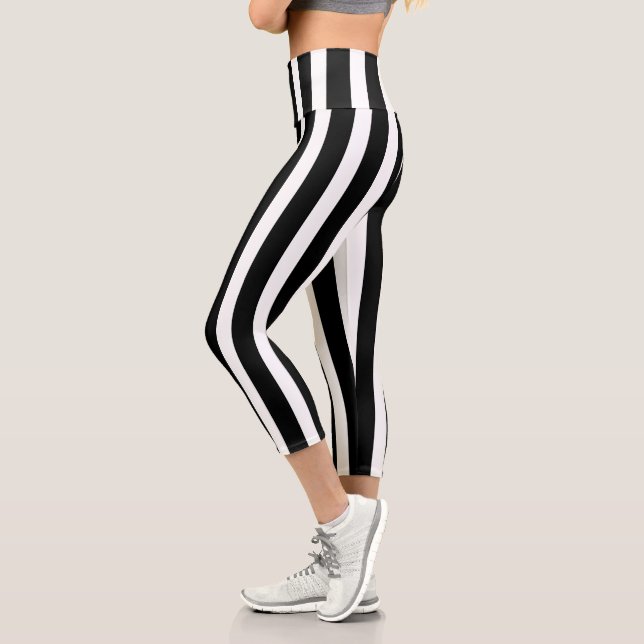 Classic Black and White Striped Capri Leggings (Left)