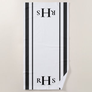 Classic Black and White Striped Monogram Beach Tow Beach Towel