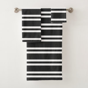 Classic Black and White Stripes Bath Towel Set