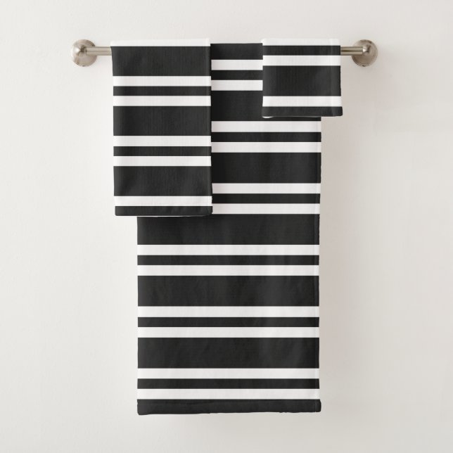 Classic Black and White Stripes Bath Towel Set (Insitu)
