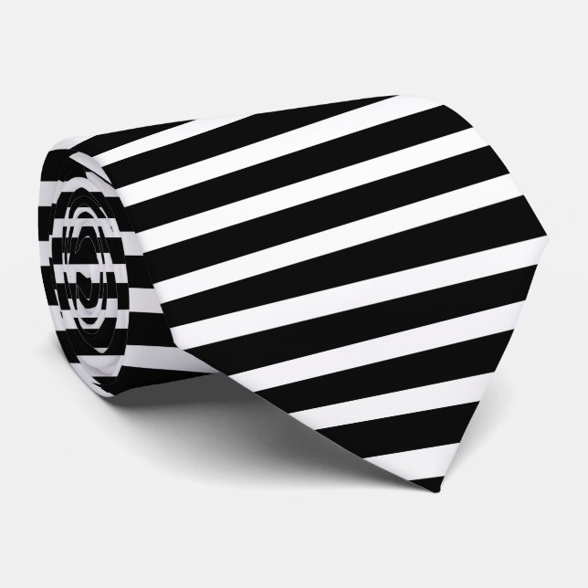 Classic Black And White Stripes Tie (Rolled)