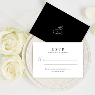 Classic Black and White Stylish Monogram Wedding RSVP Card