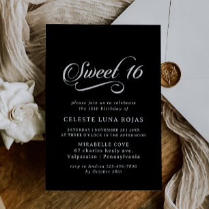 Classic Black and White Sweet 16 Birthday Party Invitation