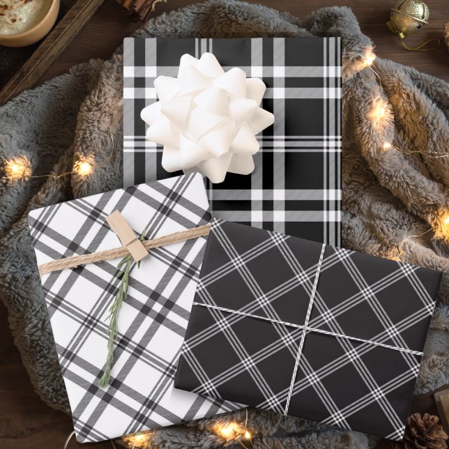 Classic Black And White Tartan Plaid Wrapping Paper Sheet (Classic Black And White Tartan Plaid Wrapping Paper Sheets)