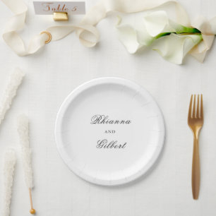 Classic Black and White Timeless Wedding Paper Plate