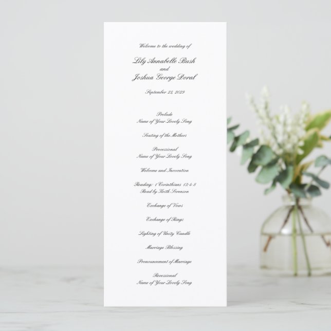 Classic Black and White Timeless Wedding Program (Standing Front)