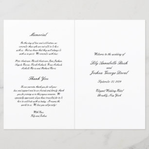 Classic Black and White Timeless Wedding Program