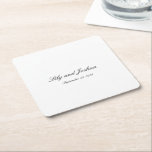 Classic Black and White Timeless Wedding Square Paper Coaster<br><div class="desc">A classic and timeless design with an elegant script font.</div>