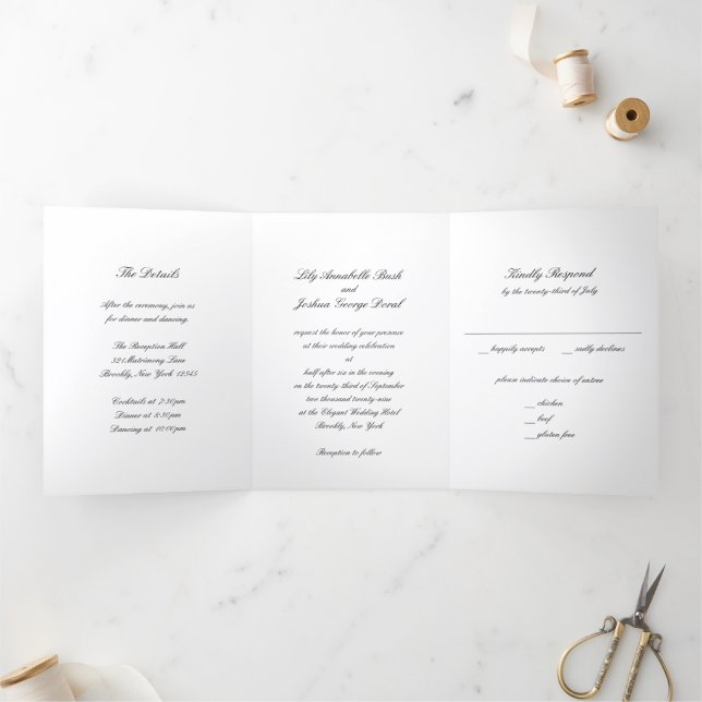 Classic Black and White Timeless Wedding Tri-Fold Invitation (Inside)