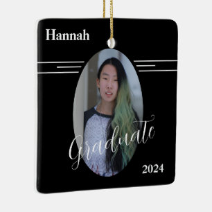 Classic Black and White Two Photo Graduate Ceramic Ornament