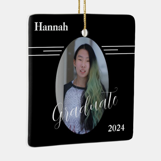 Classic Black and White Two Photo Graduate  Ceramic Ornament (Right)