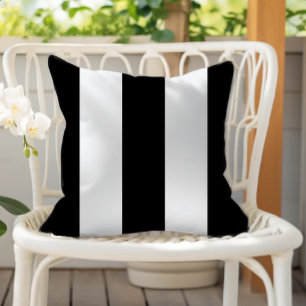 Classic Black and White Vertical Cabana Stripes Outdoor Pillow