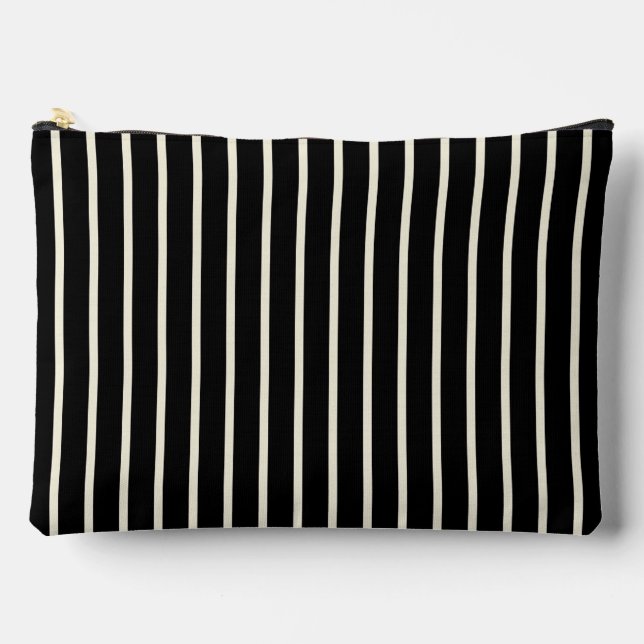 Classic Black and White Vertical Stripes Pattern Accessory Pouch (Front)