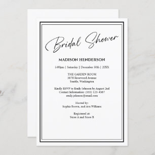 Classic Black and White Wedding Bridal Shower Invitation