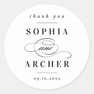 Classic Black and White Wedding  Classic Round Sticker