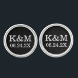 Classic Black and White Wedding Monogram Groom Cufflinks<br><div class="desc">Personalized wedding cufflink design for the groom features a classic monogram of the couple's initials and wedding date.  Black background and white text colours can be modified to coordinate with any wedding colour scheme.</div>