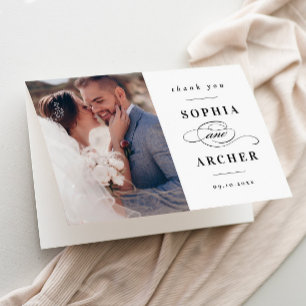 Classic Black and White Wedding Photo Thank You Card