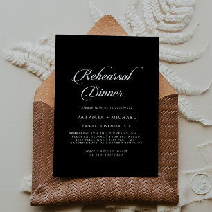 Classic Black and White Wedding Rehearsal Dinner Invitation