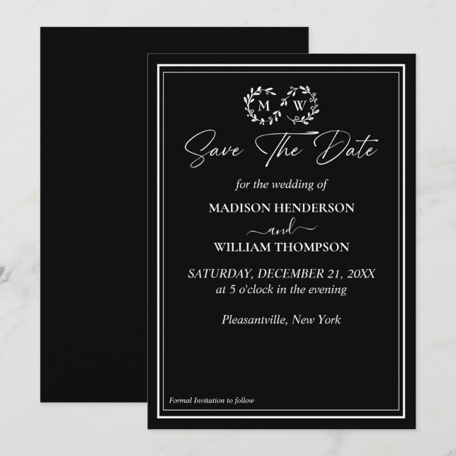 Classic Black and White Wedding Save The Date Invitation (Front/Back)