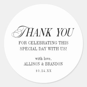 Classic Black and White Wedding Thank You Round Sticker