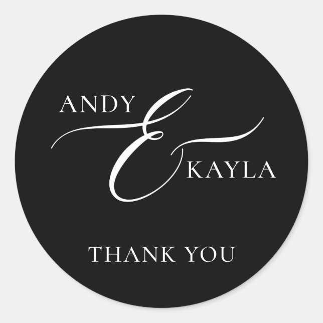 Classic Black and White Wedding Thank You Round Sticker (Front)