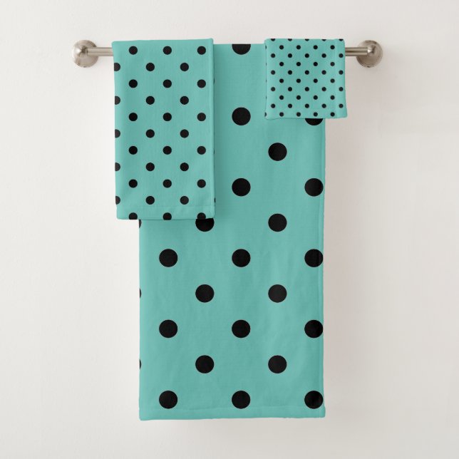 CLASSIC BLACK AQUA SPOT BATHROOM TOWEL SET (Insitu)