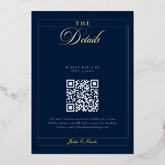 Classic Black Blue Calligraphy QR Code Details (Front)