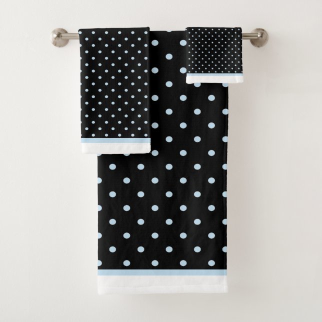 CLASSIC BLACK BLUE SPOT BATHROOM TOWEL SET (Insitu)