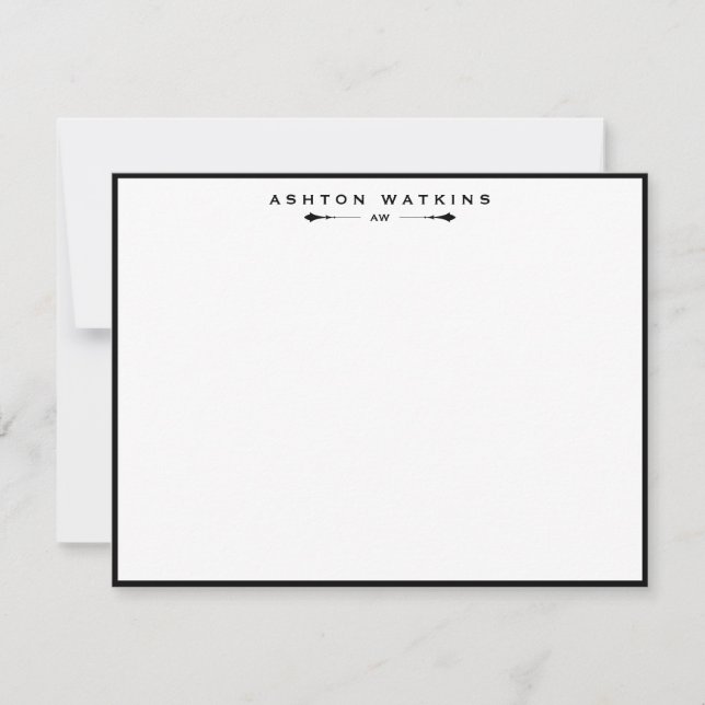 Classic Black Border Monogram Note Card (Front)
