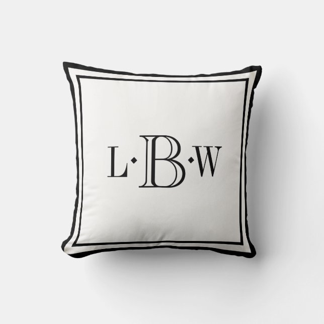 Classic Black Border Monogrammed Throw Pillow (Front)